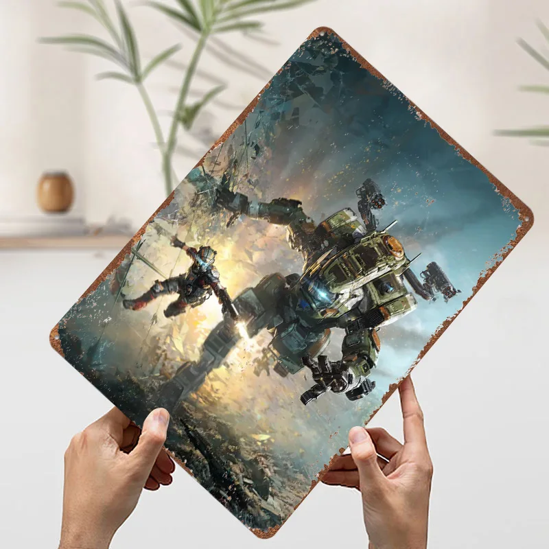 TitanFall الألعاب المعادن المشارك تين علامات خمر الديكور الداخلي في المنزل علامة معدنية مخصصة ل جدار الفن الديكور مكتب ديكور