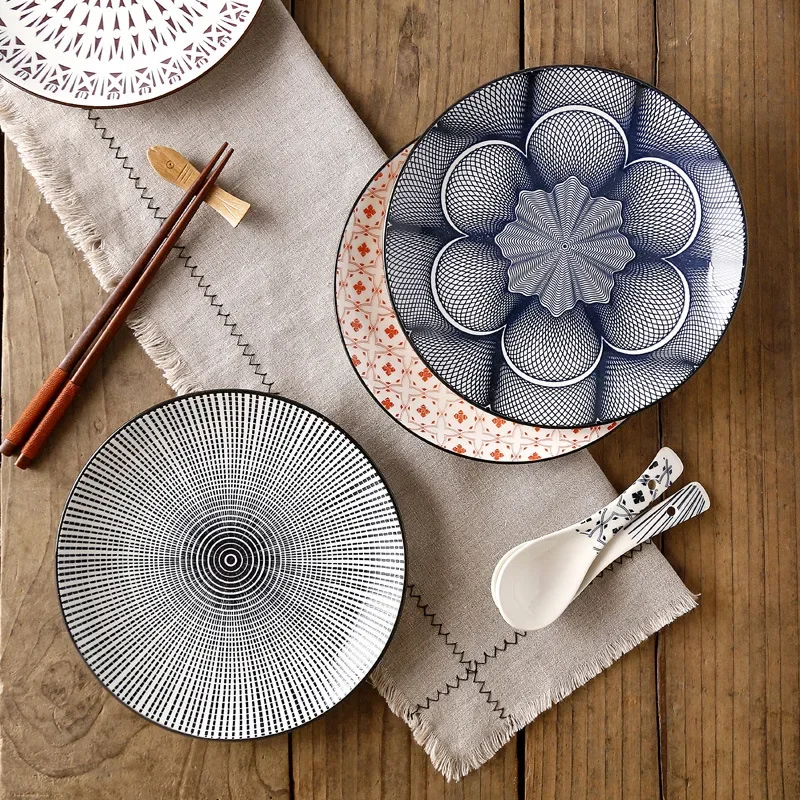 8-inch Nordic Creative Modern Simple Underglaze Color Ceramic Tableware Household  Western-style Meal Snack Flat Plate