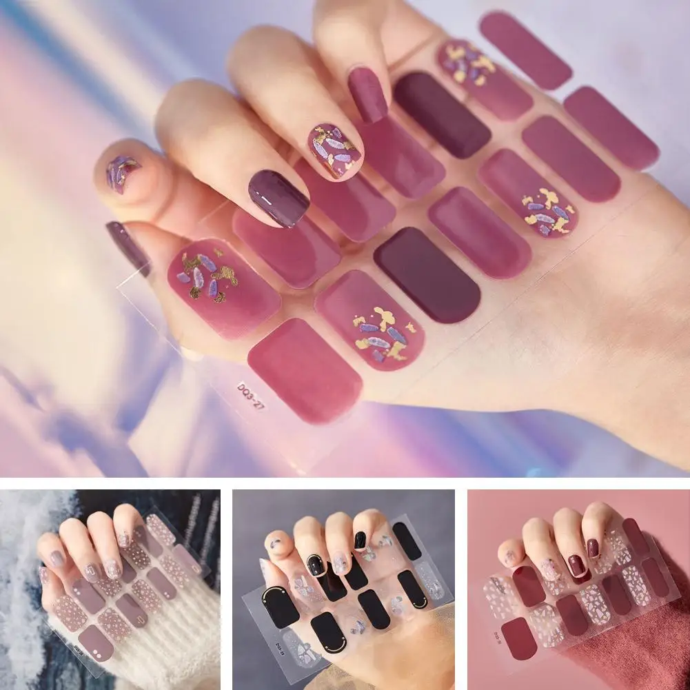 14 tipsów 3D naklejki Uv żel do paznokci kwiaty Gradient żel do Manicure pełne, półutwardzone etui DIY do paznokci naklejki artystyczne Adhesiv A4T2