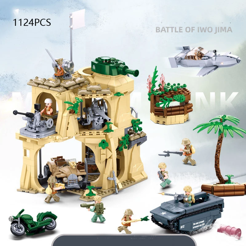 

WW2 Military Model Battle of Iwo Jima Tank Aircraft Vehicle Scene Accessories Building Blocks Bricks Toys Gifts