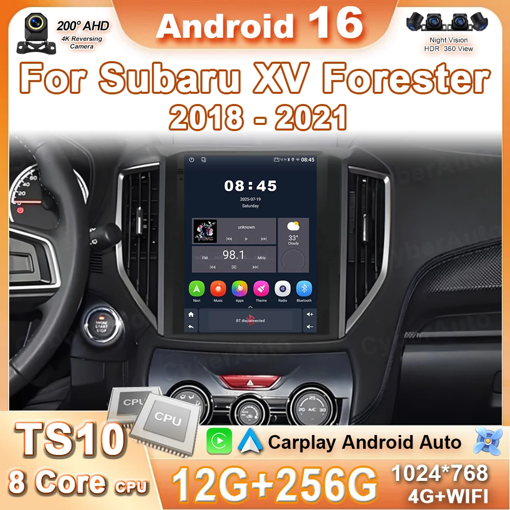 9.7 Inch QLED For Subaru XV Forester 2018-2021 Car Radio Android 16 4G WIFI Carplay Stereo No 2Din No DVD Player GPS Navigation