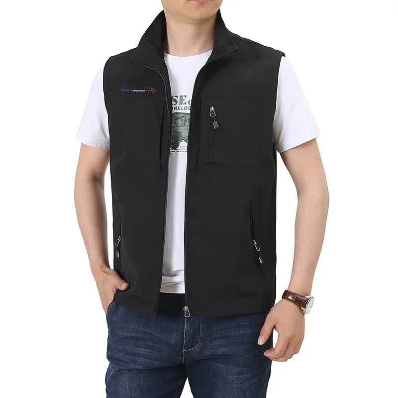 Men Waistcoat Jackets Vest 2023 Spring New Solid Color Stand Collar Climbing Hiking Work Sleeveless with Pocket M-6Xl Brand Sale