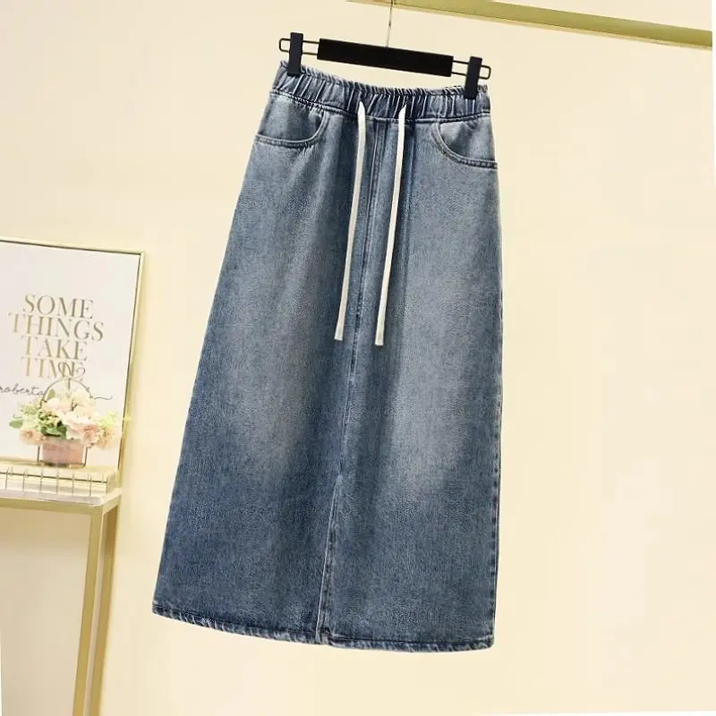 Women's Denim Skirts 2026 New Spring Summer Elastic High Waist Split Fork Maxi Jeans Skirts Female Versatile Long Cowboy Skirts
