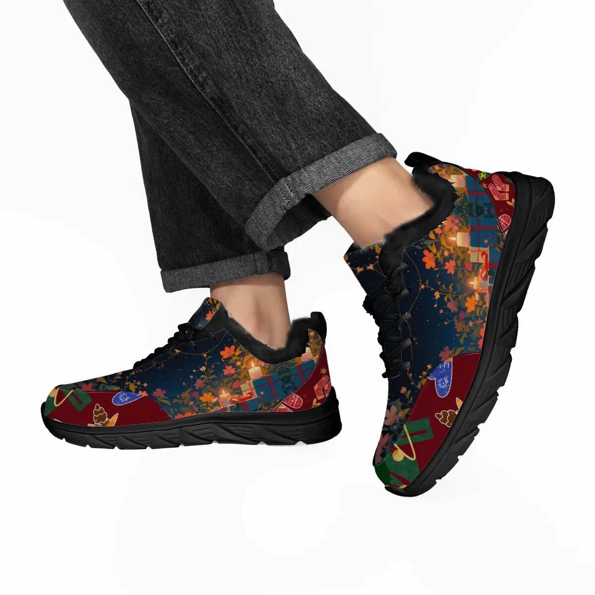 

Удобная вязаная спортивная обувь унисекс с низким берцем и круглым носком, повседневная спортивная обувь большого размера на плоской подошве со шнуровкой на Хэллоуин и Рождество с рисунком