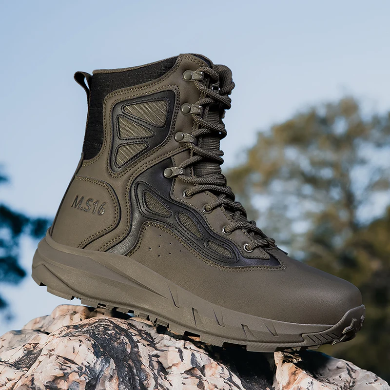 

2025 New Men's Hiking Shoes High Top Combat Training Boots Anti-slip Outdoor Mountain Climbing Sneakers Waterproof Hunting Boots