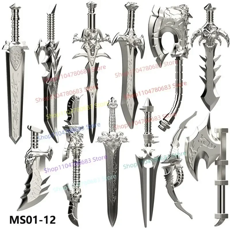 Klocki MOC Metalowy Wykończenie Gigantyczny Miecz Akcesorium Mini Figurka Model do Składania Ekspozycja Anime Zabawka Akcesorium Prezent Kolekcjonerski