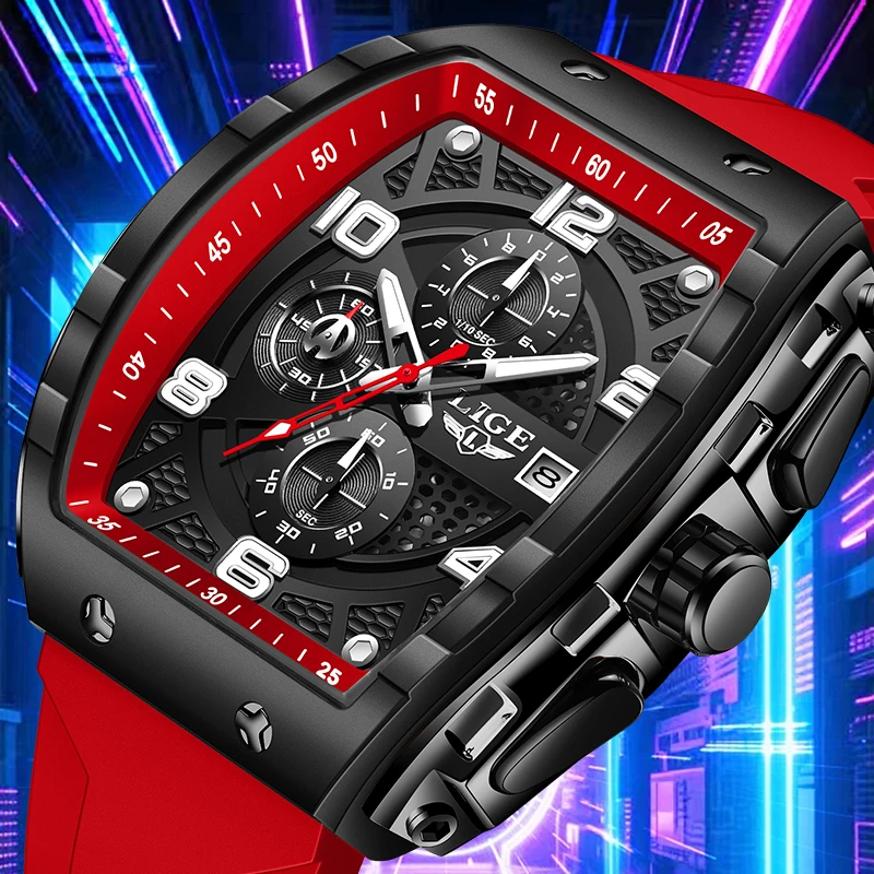LIGE Quartz Watches for Man Outdoor Casual Sport Silicone Auto Date Clock Fashion Waterproof Luminous Chronograph Watch Male New