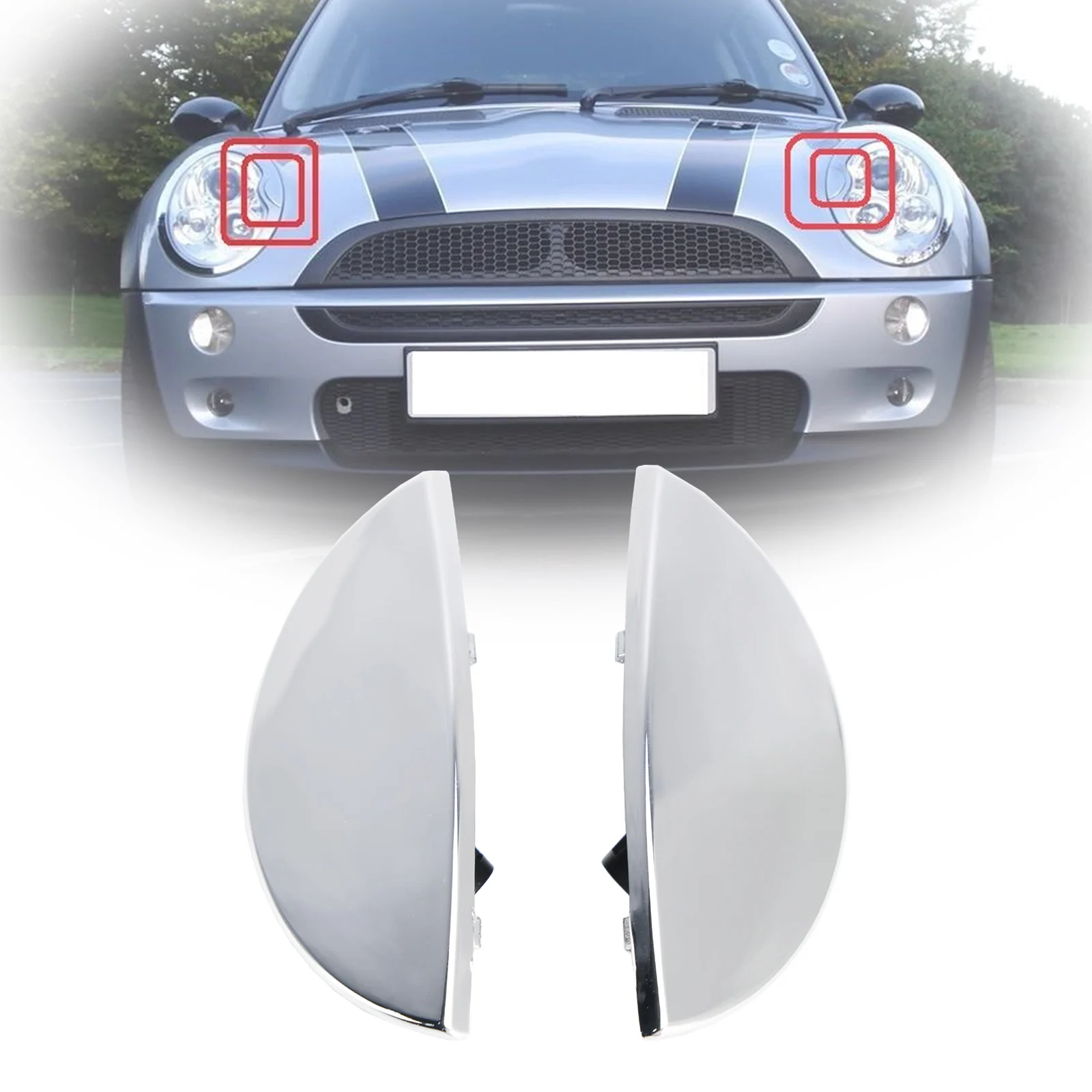 2PCS L+R Black/Silver Headlight Washer Cover For BMW For Mini For Cooper For R50 R52 R53 2001-2006 63126922155 63126922156