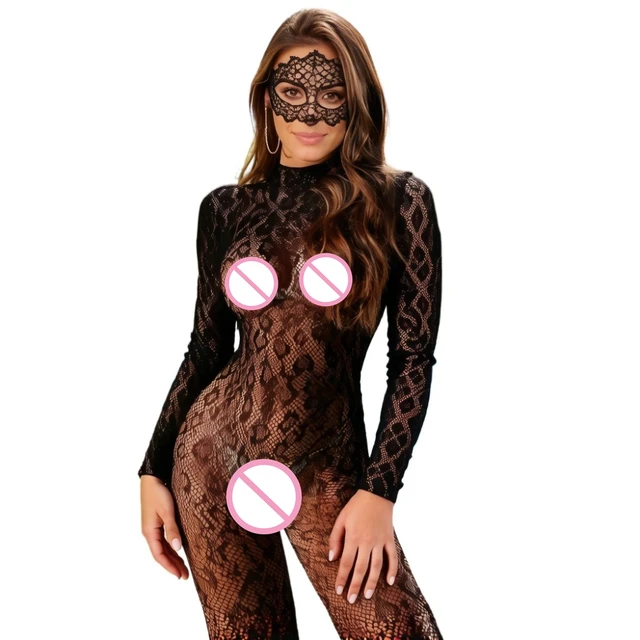 Kobiety Bielizna Leopard Vintage Fashion Lace Up Suits Black Sexy Slim Bodysuits Jumpsuit Streetwear Long Sleeve Backless Bodycon