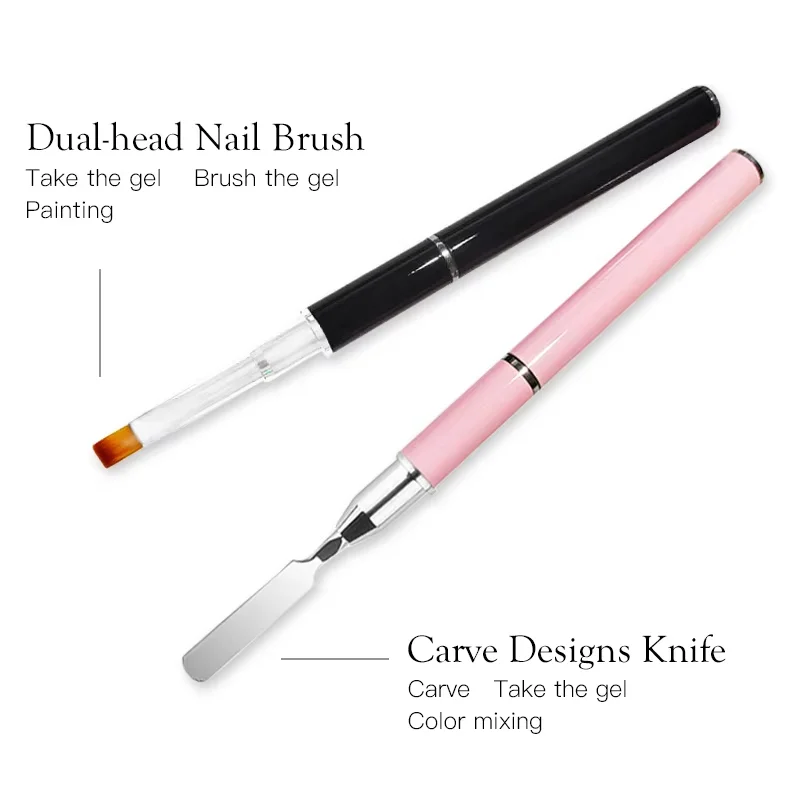 LINMANDA Gel Nail Brush Stainless Steel Dual-Ended Nail Art Brushes 2 in 1 Design Flat Gel Nail Art Slice Builder Gel Brush Tool image 2