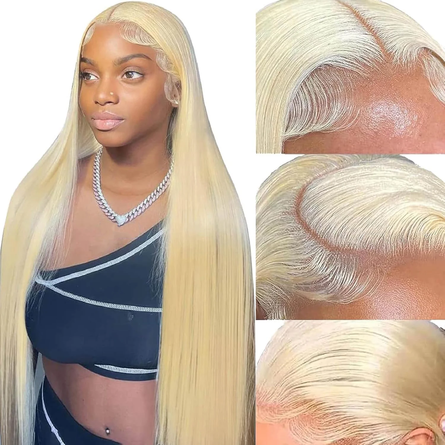 

34 Inch 613 Blonde Straight Lace Front Wig Human Hair 13x6/13x4 HD Transparent Lace 250% Density Pre Plucked Wig for Women