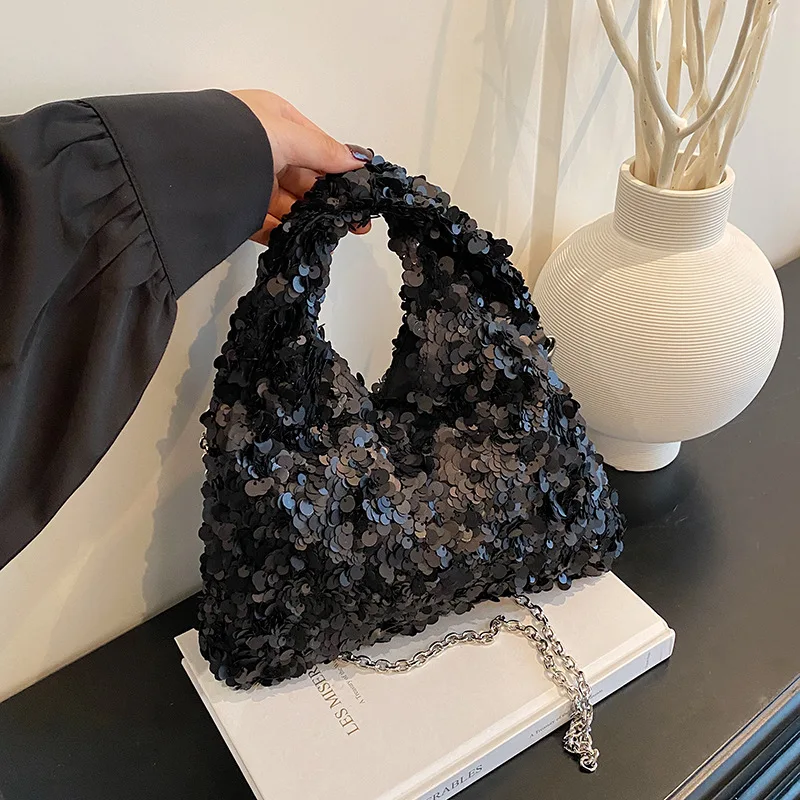 

2025 Sequin Shoulder Bag for Women Adjustable Crossbody Purse with Top Handle Glitter Evening Clutch