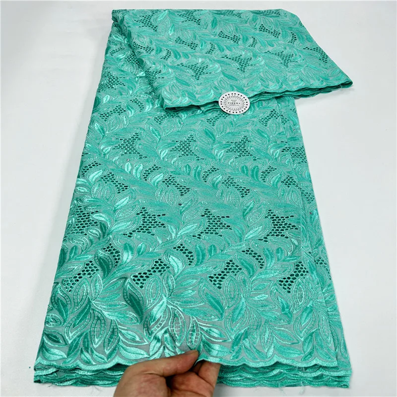 5 yard Swiss Dry lace fabric heavy beaded Embroidery African 100% cotton Swiss voile lace popular Dubai style 24L061202