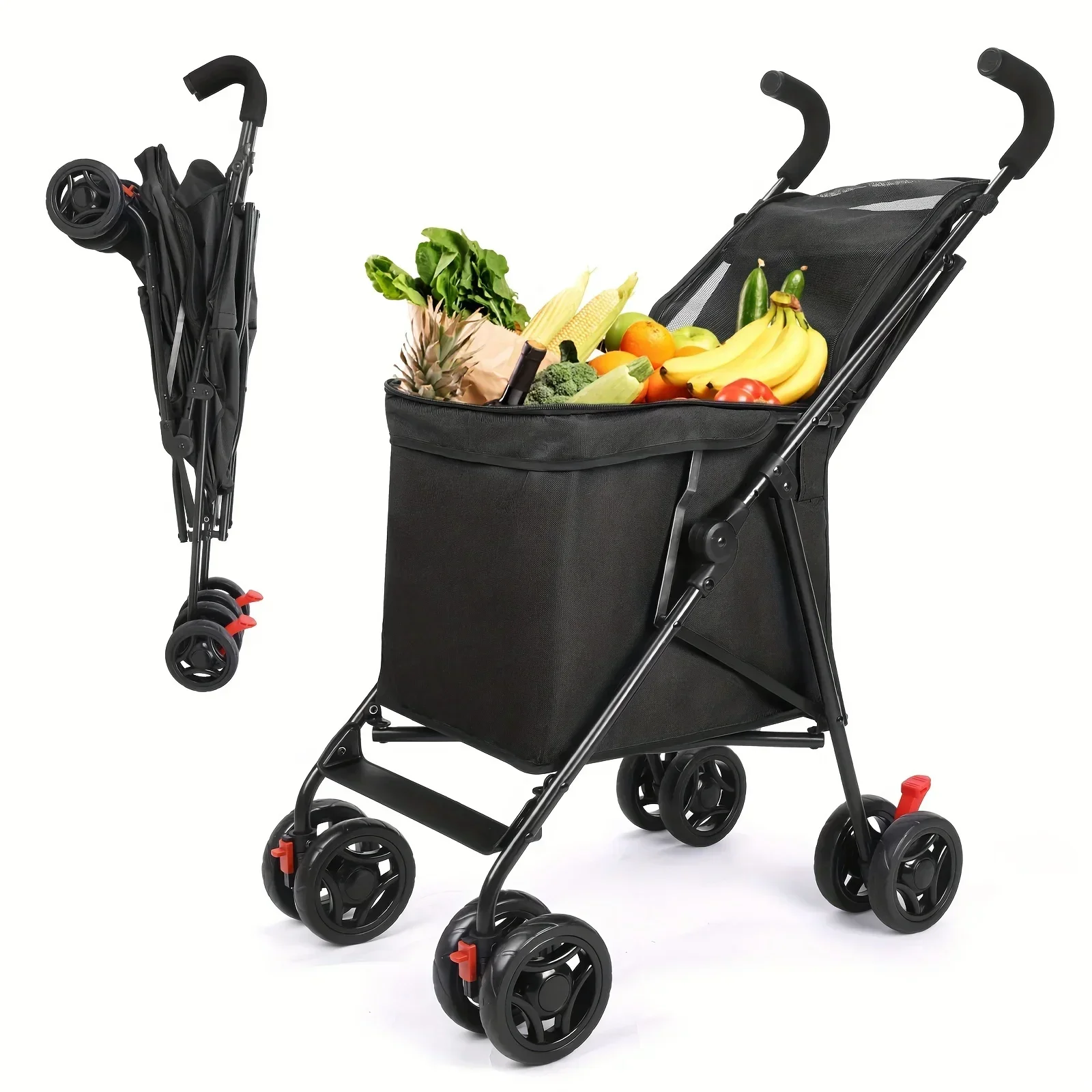 

# l Folding Shopping Cart with 360° Swivel Wheel Brake 60 Lbs Capacity Lightweight Pet Strolling Cart for Express/puppy/cat/shop