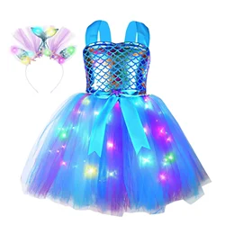 Meisjes Zeemeermin TUTU LED Jurk Kinderen Verjaardagsfeestje Jurken Kleine Zeemeermin Prinses Kostuums voor Halloween Nieuwjaar Dress Up Outfit