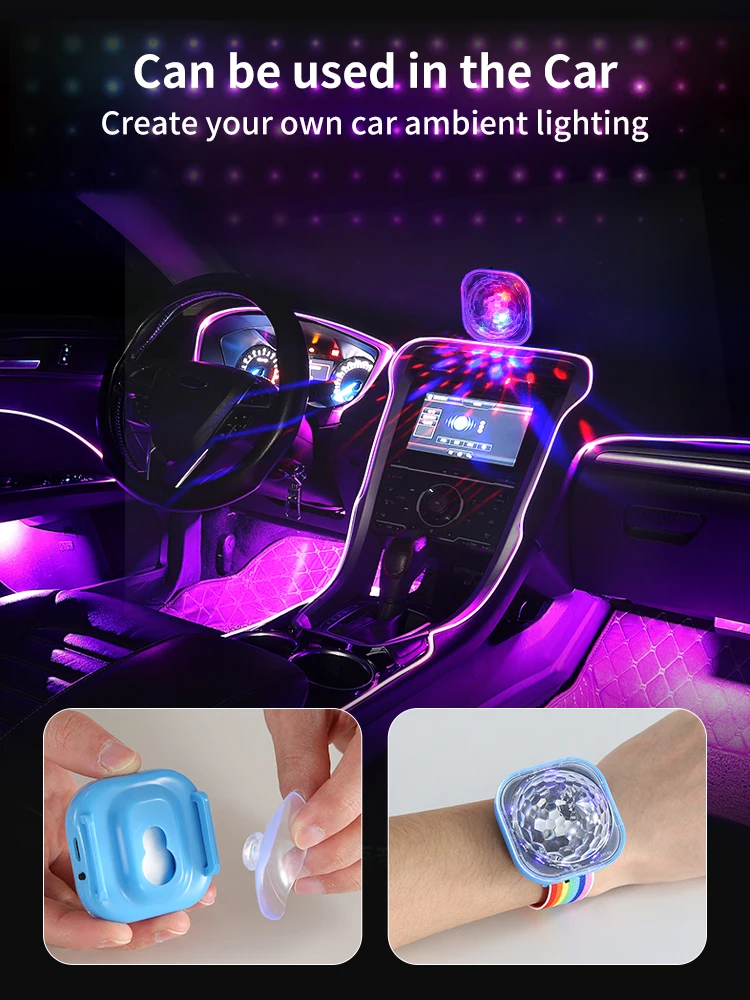 Nachtlampje Portable LED Night Light Disco Wearable Watch Sound Control Projection Disco Stage Lights Ambient Lamp for KTV Bar