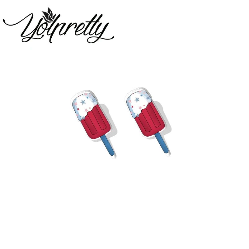 2023 Cartoon Independence Day Flag Acrylic Stud Earrings Resin Epoxy Ear Fashion Jewelry Earrings for Women Girls