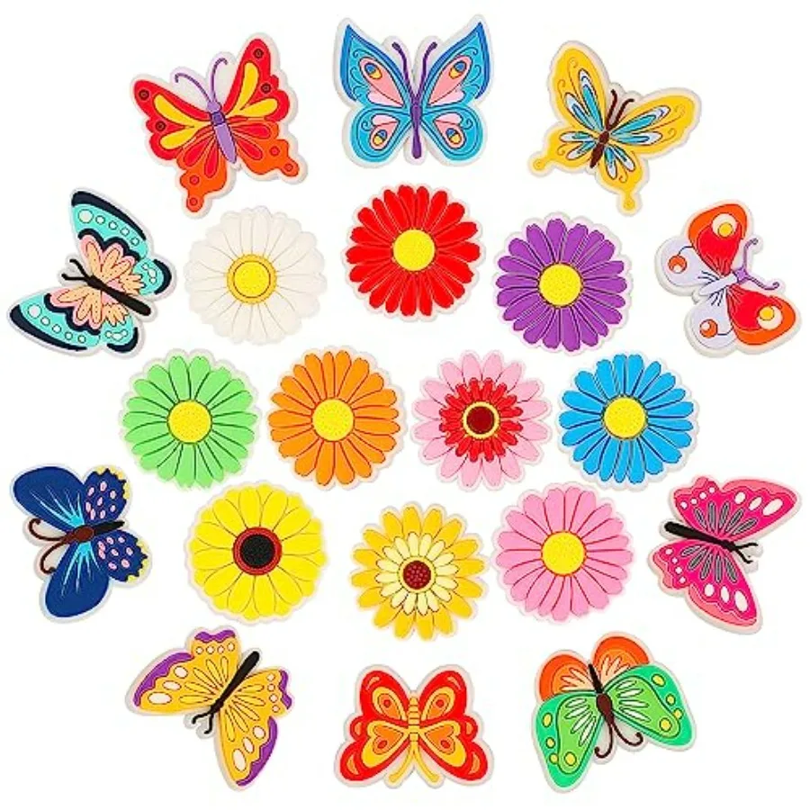 

Butterfly and Flower Shoe Decoration Charms, 20Pcs Lovely Butterfly Flower Shoe Decor for Shoe Wristband, PVC Shoe Charm Access