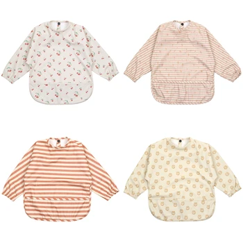 New Pattern Toddler Long Sleeve Scarf Waterproof Bib Smock Feeding Bib Apron For Kids Pocket Infant Girls Clothing Bandana Bibs