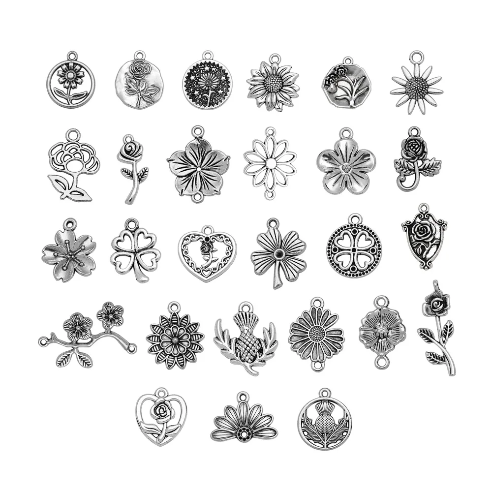 20pcs 27 Style Flower Clover Rose Sunflower Charms Pendant For DIY Bracelet Earring Necklace Jewelry Making Findings Accessories