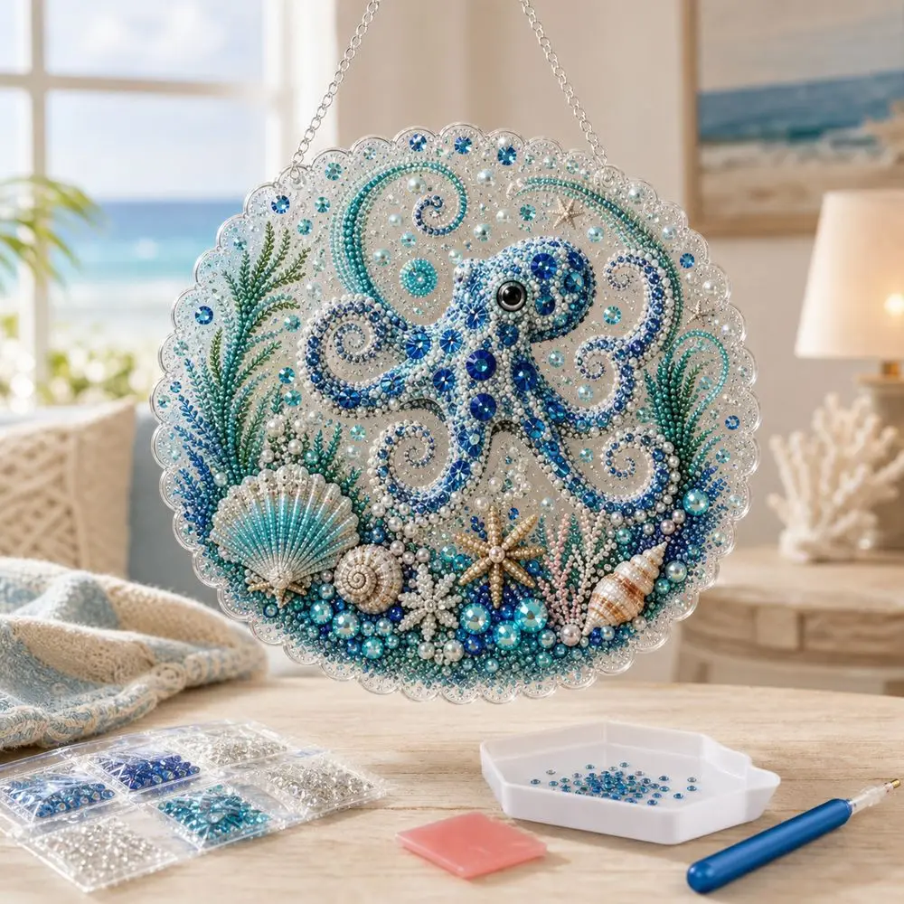 Ocean Pearl Art Pearl Art DIY Kit Sparkling Finish Complete Craft Set Pearl Painting Craft Set Rhinestone Art Kit Handmade Gift