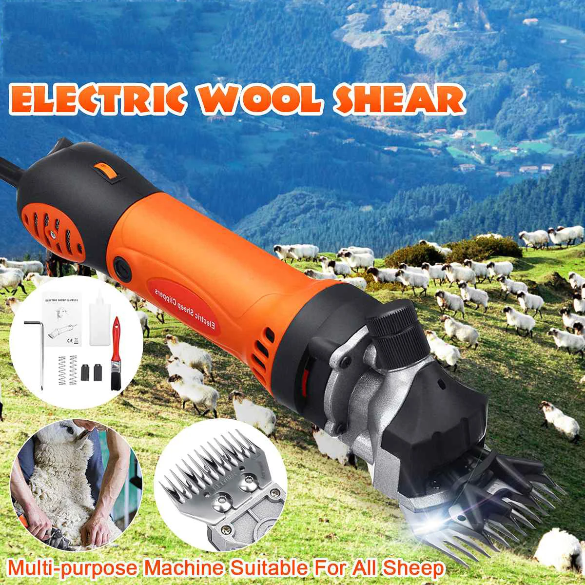 

6 gears 220V Electric Sheep Scissor shearing shears 13 teeth straight knife mountain wool shaving shear trimming tool