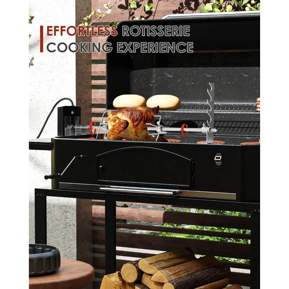 شواء دوار تلقائي، مع محرك 120 فولت 4 وات، وقضيب يبصقون 28 بوصة، وشوكة 2 × 4 وحوامل كاملة، ومسمار تثبيت للفناء الخلفي والخارجي