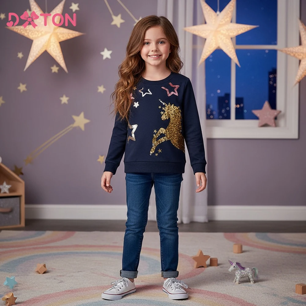 DXTON بلوزات الأطفال المطرزة البلوز طفل الفتيات بلايز وتتسابق يونيكورن ملابس خارجية يومية الاطفال ملابس رياضية شتوية تي شيرت