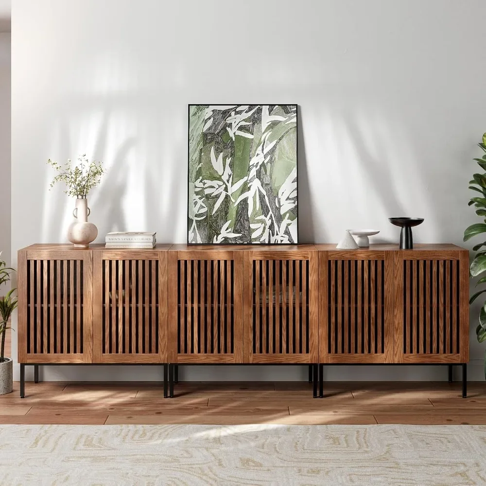 Farmhouse Console Table with Metal Base and Adjustable Shelves,Sideboard Coffee Bar Cabinet with Doors for Bedroom,