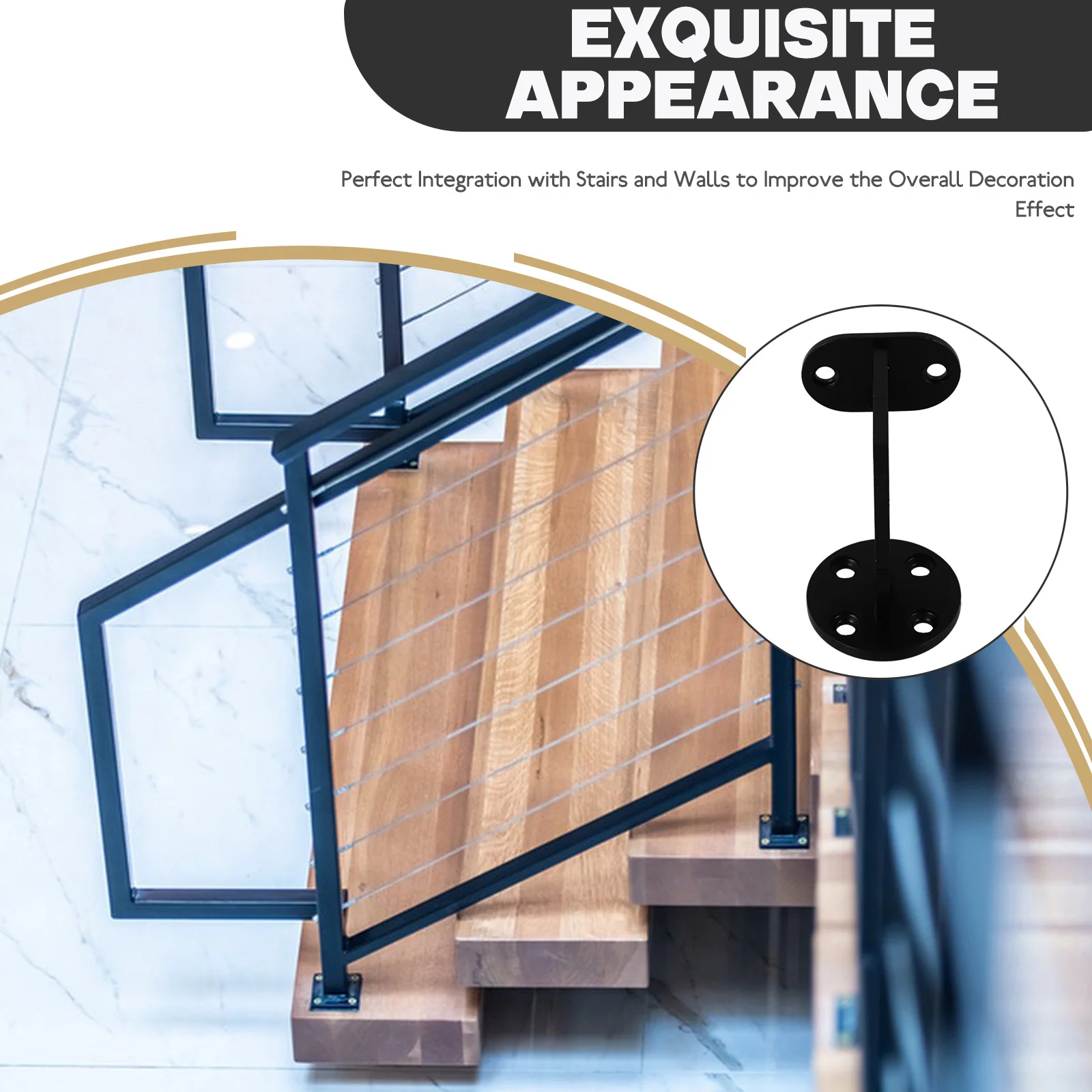 Support de main courante d'escalier, Support mural en acier inoxydable pour supports de garde-corps d'escalier, Support de main courante, Rail métallique