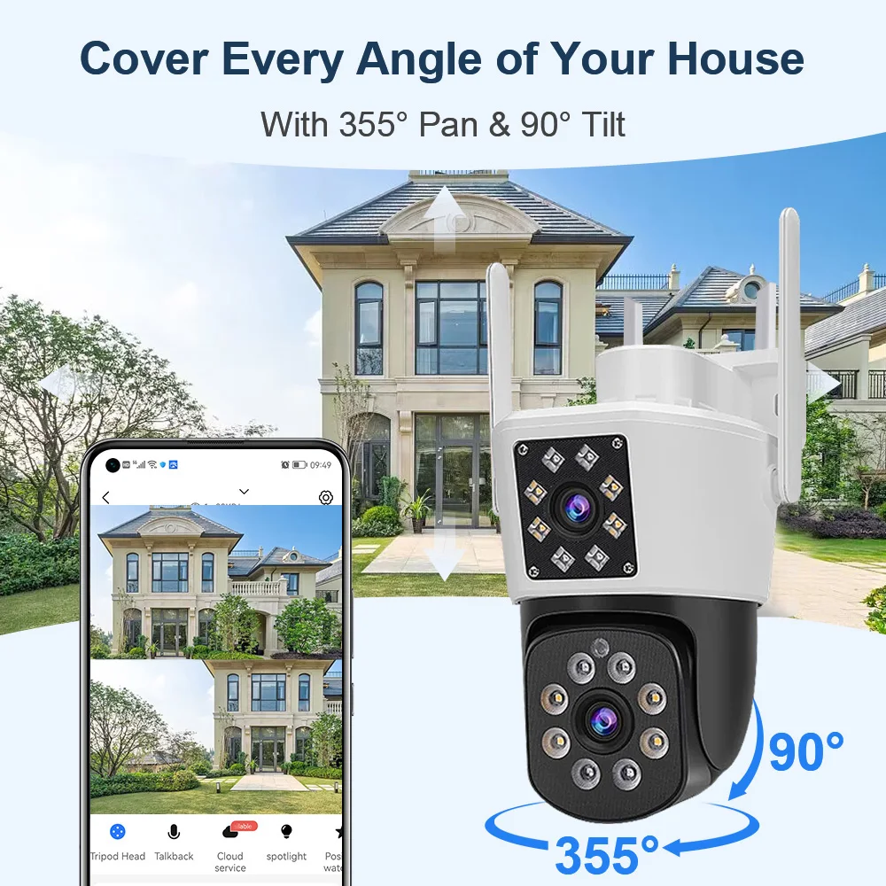 

8X Zoom Dual Lens 6MP HD Security Camera PTZ Wifi Camera With AI Human Detect IP66 Waterproof