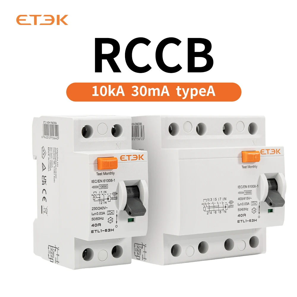

ETEC Type A RCCB 300ma 10KA 3P+N 4P 40A DC 230V Electromechanic Residual Current Circuit Breaker ETL1-63H.