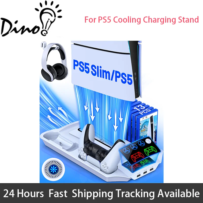 For PS5 Cooling Fans Gamepads Station Dual Charging Station For PlayStation 5 Slim Vertical Stand For PS5 Controller Charger