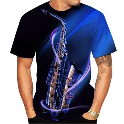 New Fashion Saxophone 3D Printed T-shirt Men's and Women's Summer Casual Short Sleeve Hip-hop Music Shirt Top