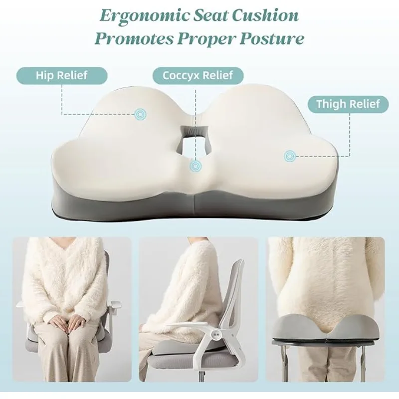 SheRest Seat Cushion, Ergonomic Memory Foam Cooling Cushion, Pressure Relief Suitable for Long Sitting Hours on Office Chairs, Desks, Cars and Airplane Seats