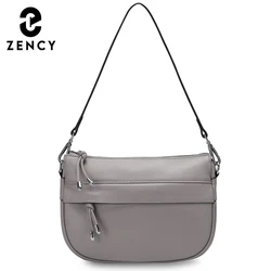 Zency Fashion Semi Circle Soft Genuine Leather Women's Tote Bag Long Zipper Handbags More Pockets Ladies Crossbody Purse Satchel