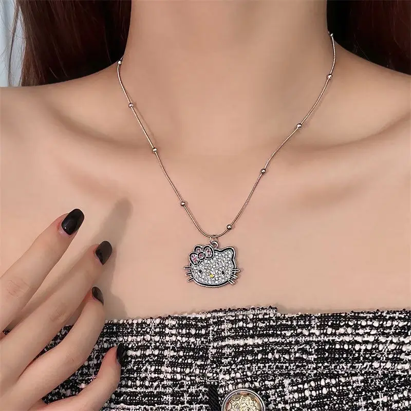  Hello Kitty Necklace Diamond Inlay Y2k Style Cute Design Cartoon Spicy Girl Small Creative Birthday Present Necklace New