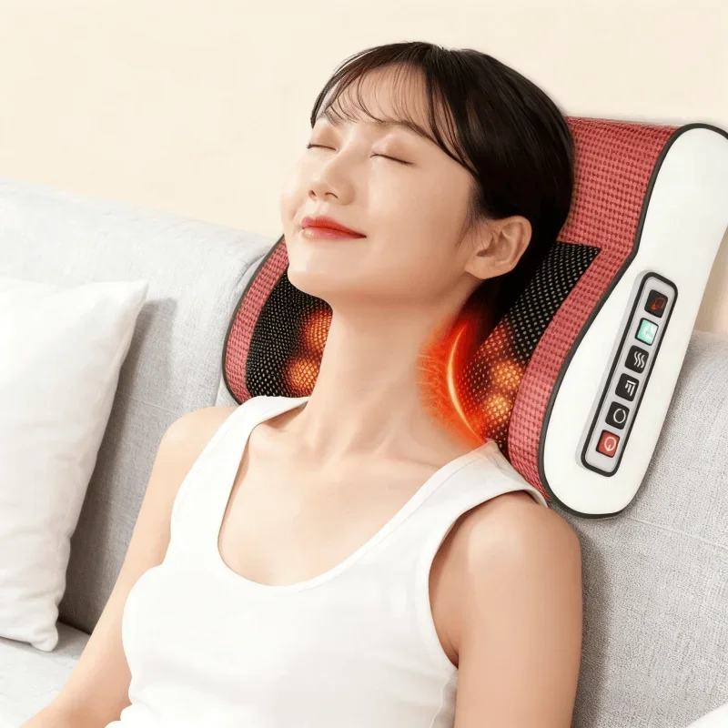 

Cervical Massage Pillow Multi Functional Neck Shoulder Back Massager Kneading Heat Therapy for Lower Back Waist Leg Home Use
