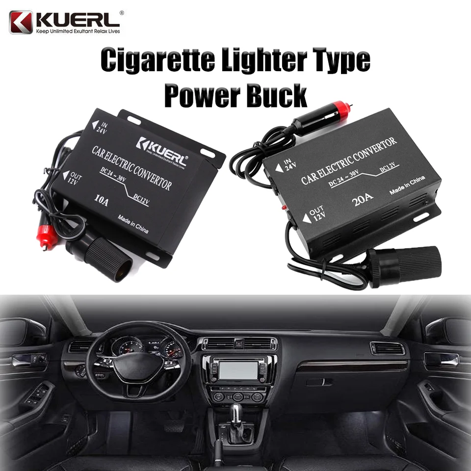 24v to 12v reducer cigarette lighter adapter DC-DC 24V to 12V Cigarette Lighter Type Power Buck 10A 20A Step Down Converter  Adapter Efficiently Car Power Supply Transformer