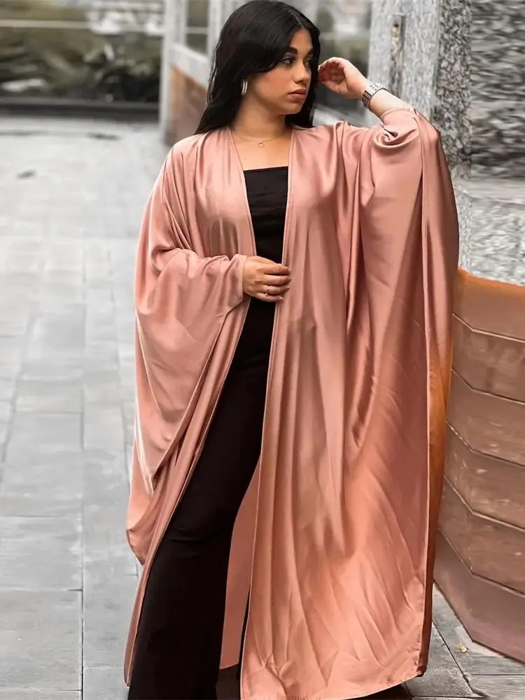 Ramadan Satin Kebaya Dubai Open Abaya Kimono Damen Islam Muslim Dress African Dresses For Women Kaftan Robe Femme Musulmane