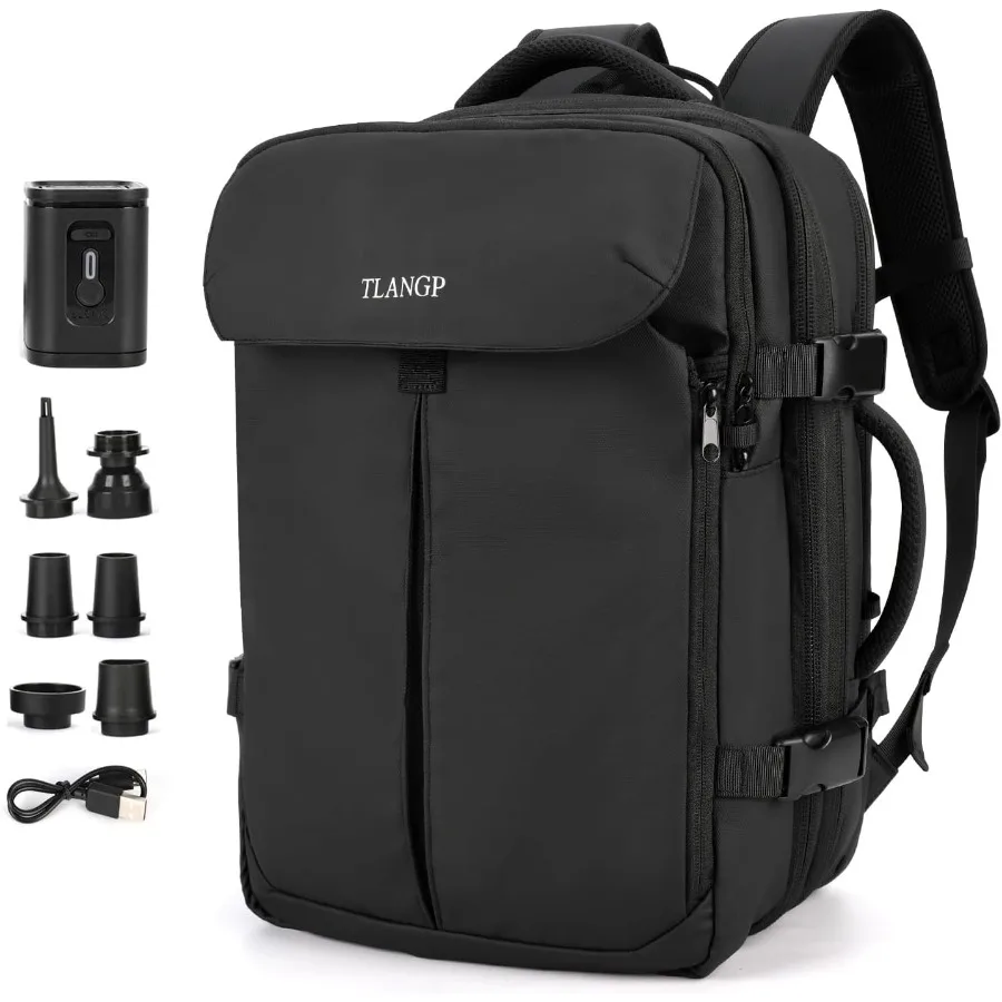 حقيبة ظهر مضغوطة بالفراغ سعة 60 لتر قابلة للتوسيع ومقاومة للماء ومضادة للسرقة باللون الأسود #1