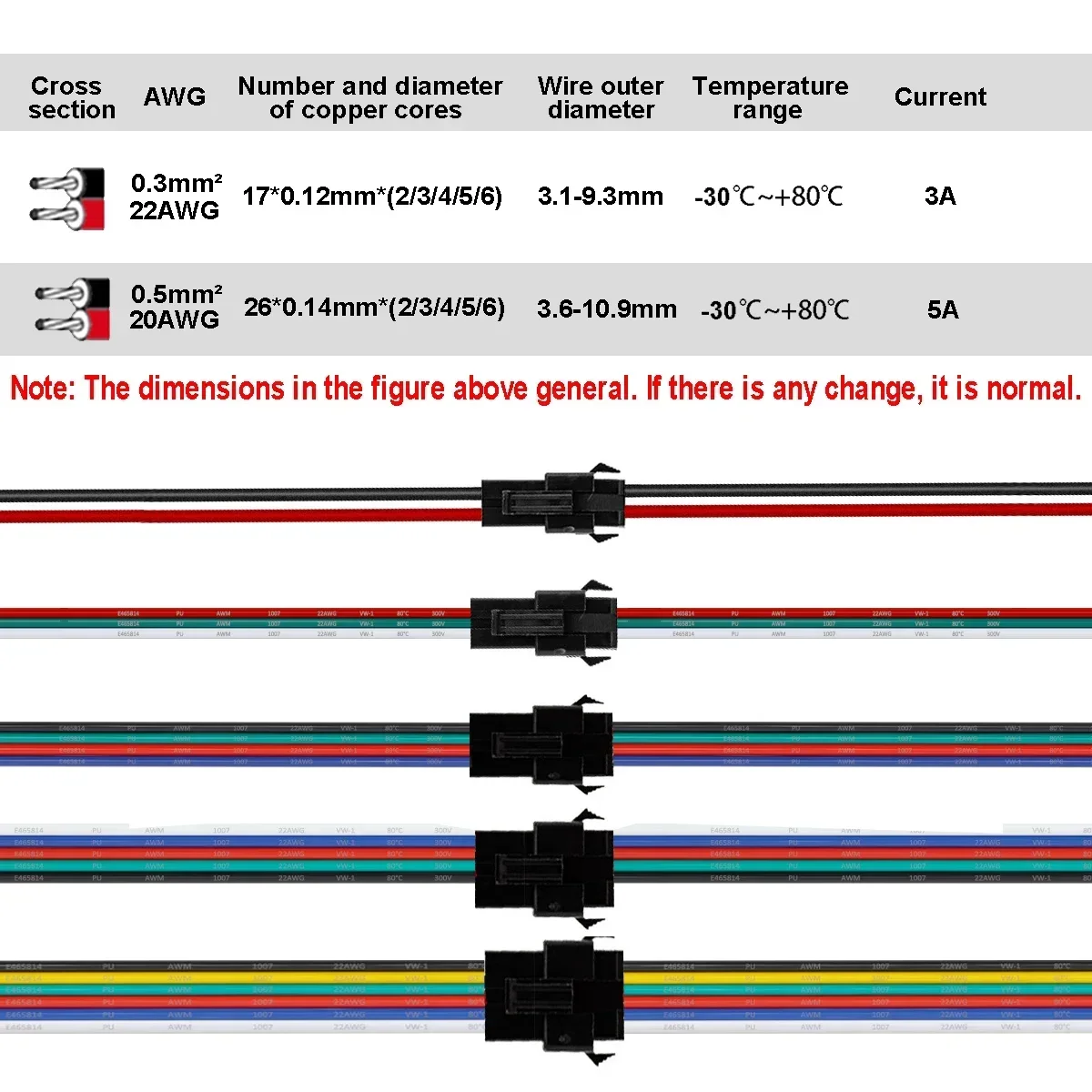 SM RGB LED Strip Connector 22/20AWG 2/3/4/5/6pin LED Cable Male Female Wire For LED Downlight Ceiling Lamp 5/10/50/100pair