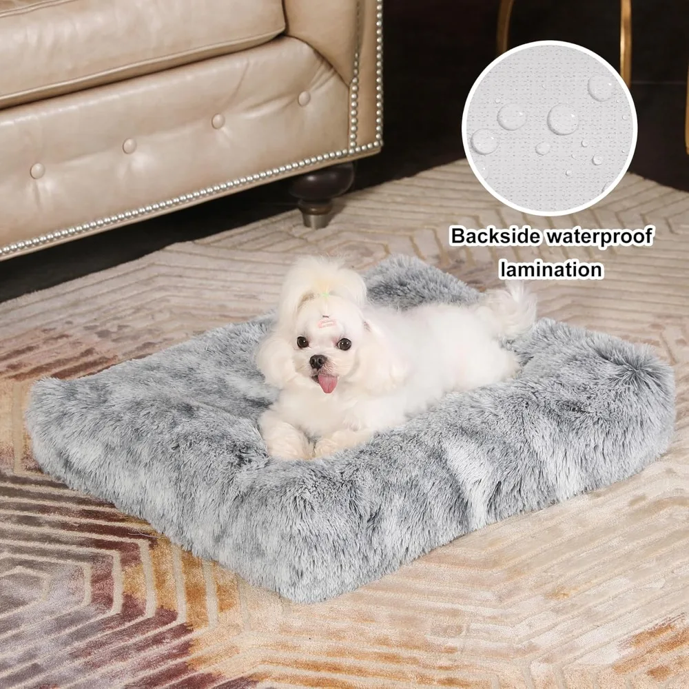 

Waterproof Dog Crate Bed, Plush Pet Bed with Removable and Washable Cover, Faux Fur Dog Bed Mat, 23x18 Inches