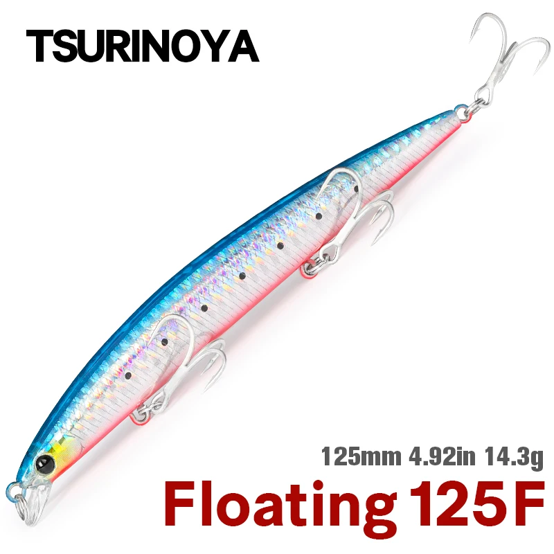 TSURINOYA 125F Ultra Long Casting Slim Floating Minnow DW72 125mm 14.3g 10-60cm Shallow Range Sea Fishing Lure Large Hard Baits