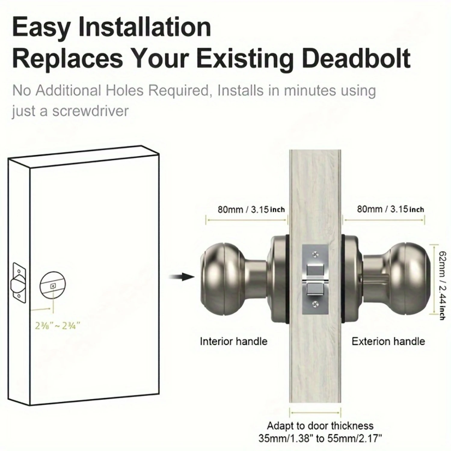 

Enhanced Security and Convenience Smart App-Controlled Door Knob - CS01Y, Battery Not Included