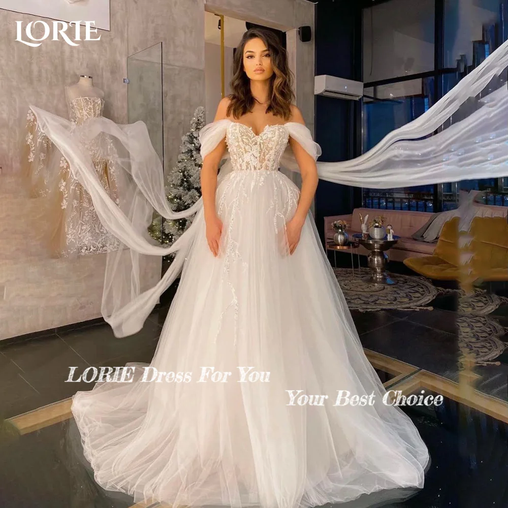 

LORIE Shiny Wedding Dress Strapless Sweetheart Pleats A-line High Slit Bride Gown Chiffon Illsion Customized Sparkly Bride Dress