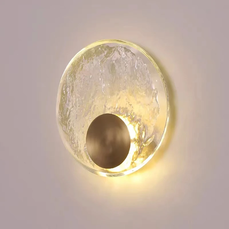 2024 New All Copper Bedroom Bedside Bracket Light Living Room Sofa Wall Fitting Corridor Staircase Crystal Circular Wall Lamp