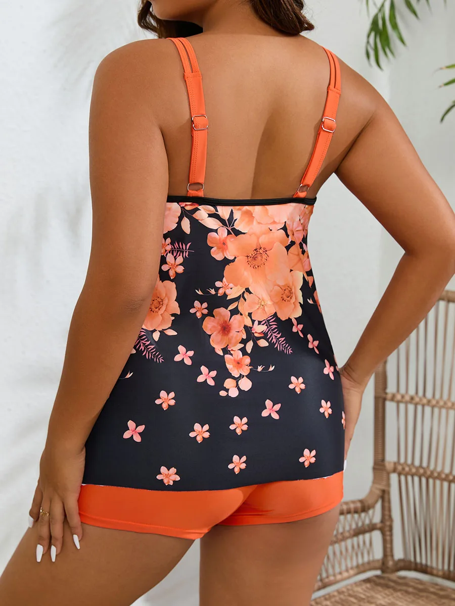 2023 Floral Print Tankini Swimsuit Women Plus Large Size Swimwear Female Bathers Bathing Swimming Swim Suit Beachwear 4XL