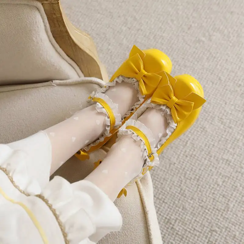 ORCHALISA Lolita Pumps Women Round Toe Block Heel 5cm Platform 1.5cm Buckle Strap Bowknot Lace Sweet Girls Shoes Big Size 48 image 2