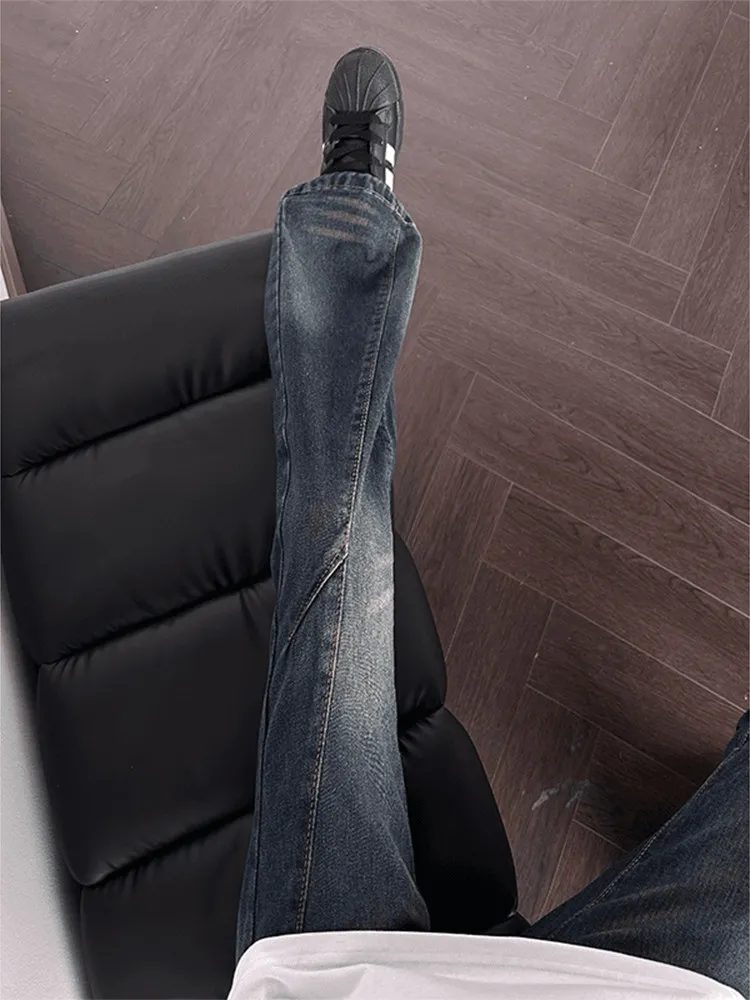 

Blue Deconstructed Patchwork Men's Slim Fit Jeans High Waist Straight Leg Bell Bottoms American High Street Vibe Spring Jeans